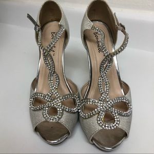 White silver crystal bridal heels